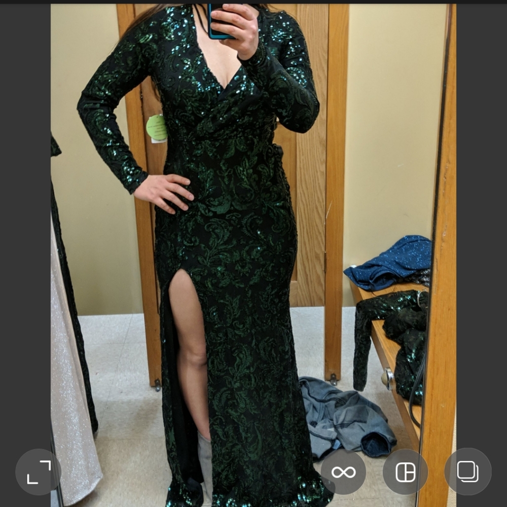 Black dress with green sequins
